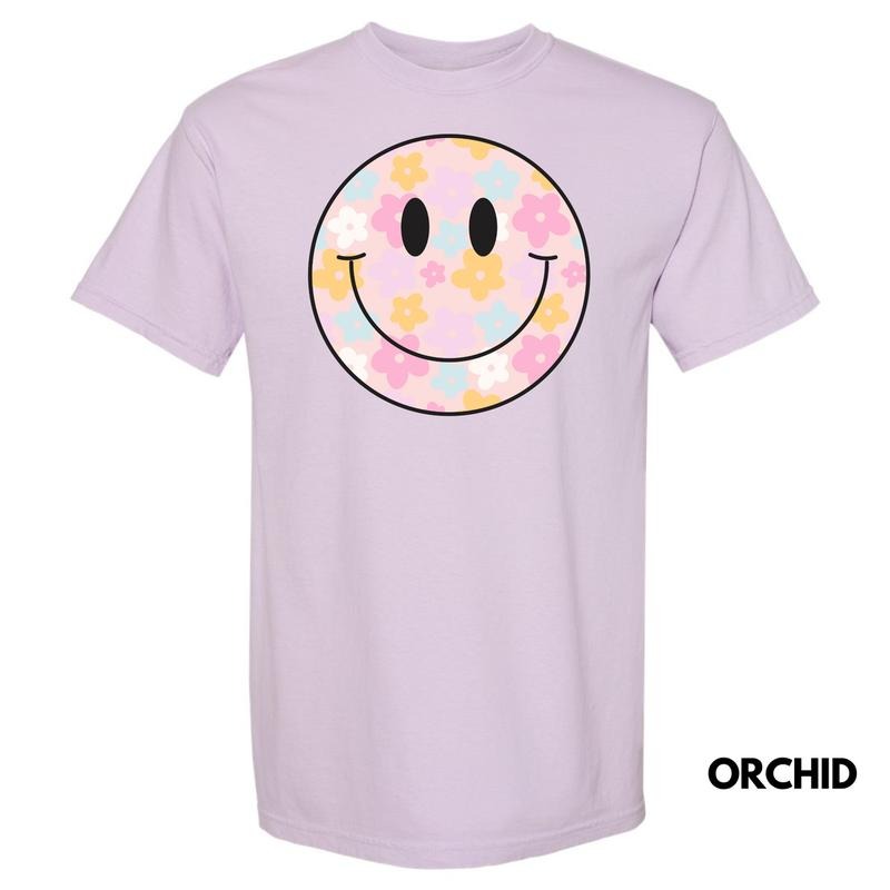 Pastel Flowers Happy Face Comfort Colors T-Shirt 'NLB' Hoodie, Sweatshirt | CiraTrend.com