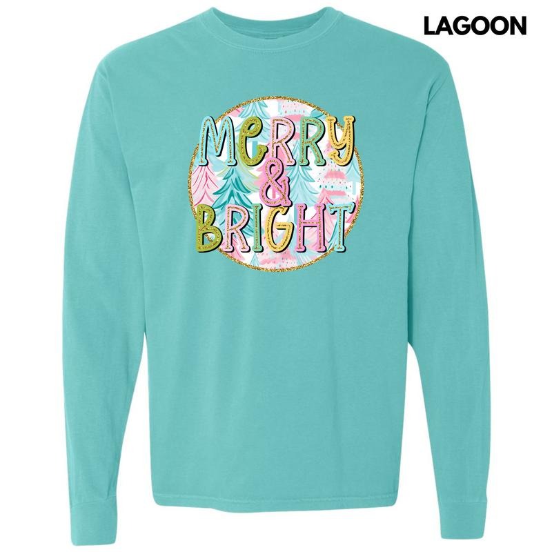 Pastel Merry & Bright Trees Long Sleeve Comfort Colors T-Shirt 'NLB' Hoodie, Sweatshirt | CiraTrend.com