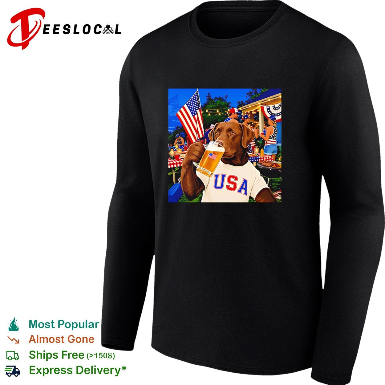 Patriotic Chocolate Lab Drinking Beer USA Dog 4th Of July shirt