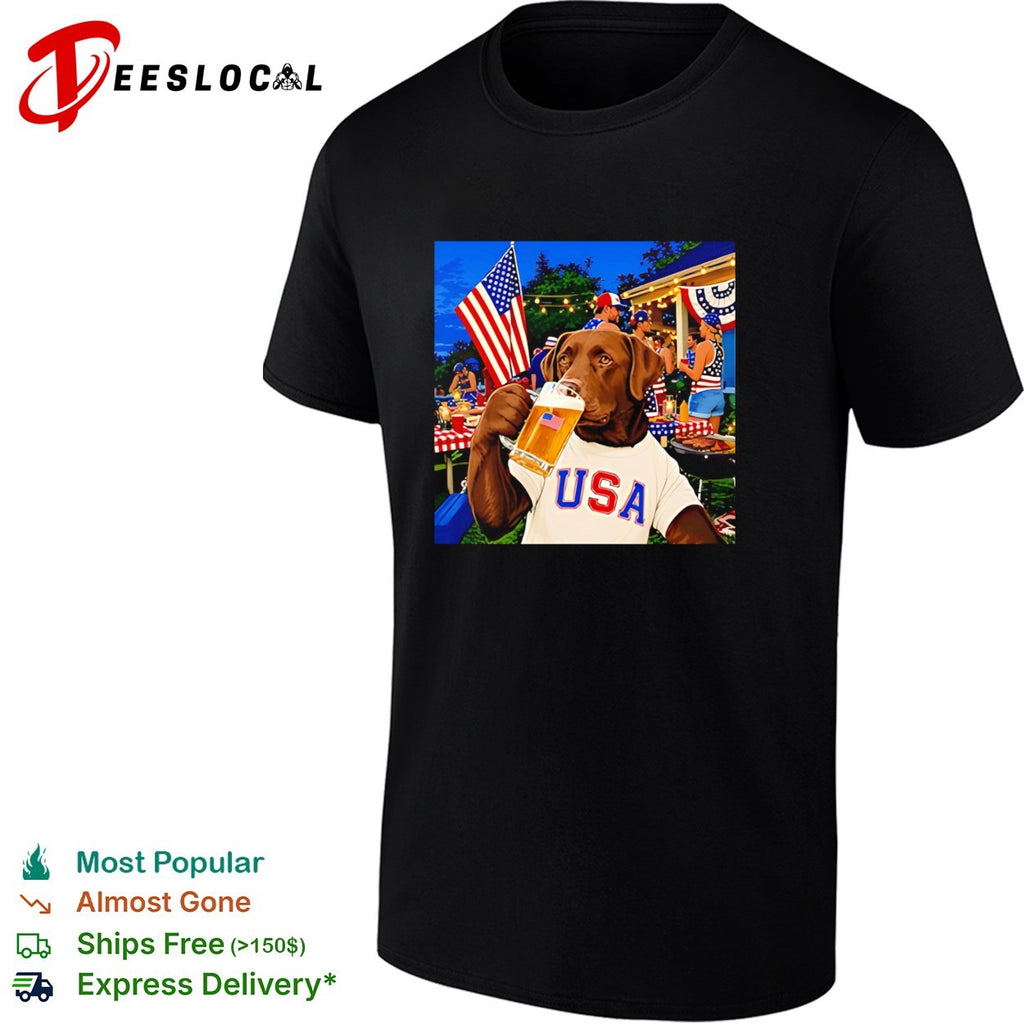 Patriotic Chocolate Lab Drinking Beer USA Dog 4th Of July shirt