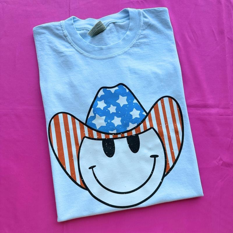 Patriotic Cowboy Happy Face Comfort Colors T-Shirt Hoodie, Sweatshirt | CiraTrend.com