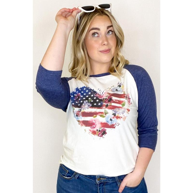 Patriotic Floral Heart Raglan T-Shirts, Hoodie, Sweatshirt | CiraTrend.com