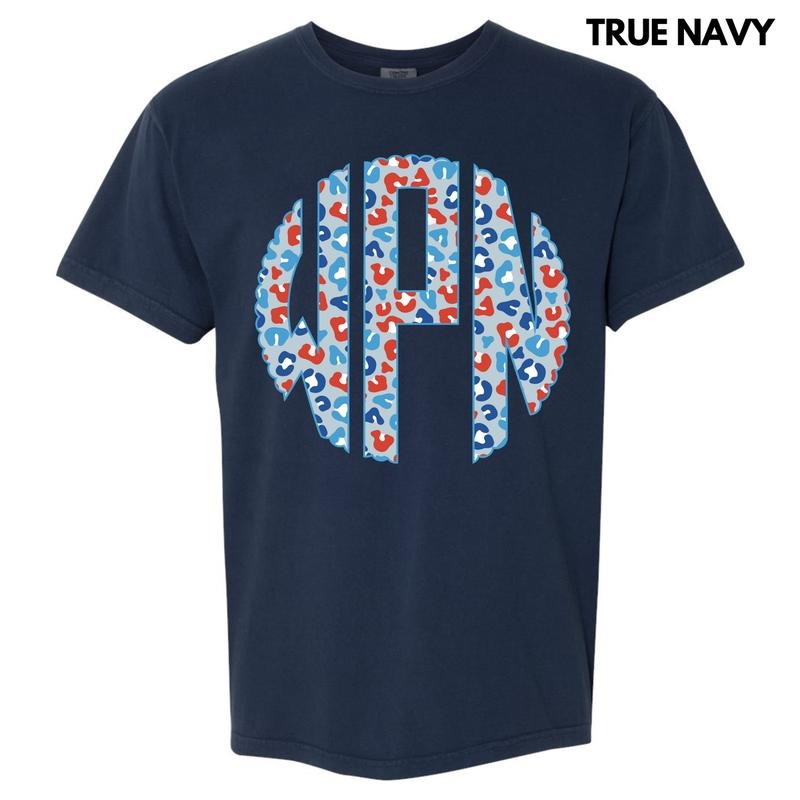 Patriotic Leopard Monogram Comfort Colors T-Shirt 'NLB' Hoodie, Sweatshirt | CiraTrend.com