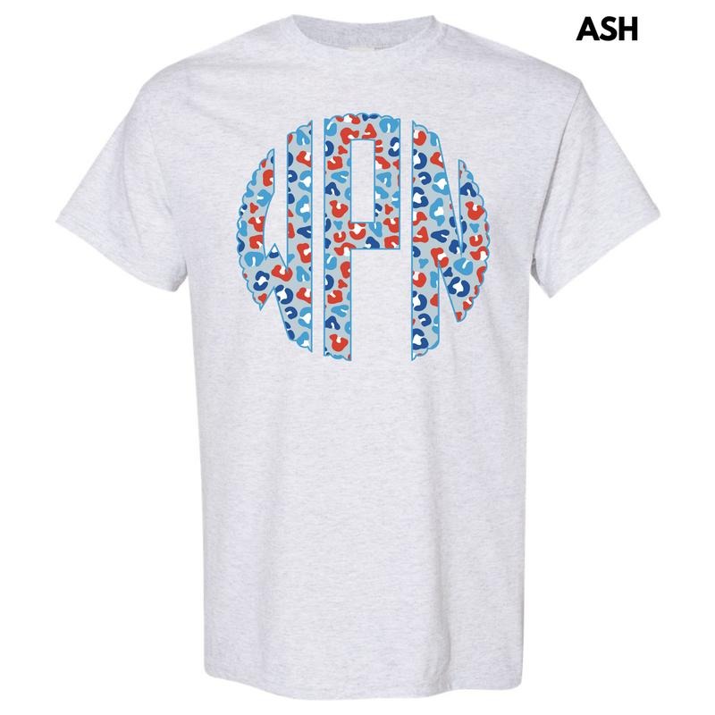 Patriotic Leopard Monogram Gildan Short Sleeve T-Shirt 'NLB' Hoodie, Sweatshirt | CiraTrend.com