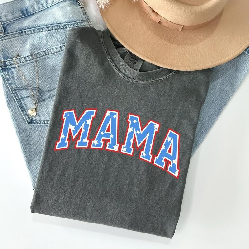 Patriotic Mama, Stars and Stripes, 4th of July Tshirt, Women's Crew Neck, Crewneck Hoodie, Sweatshirt | CiraTrend.com