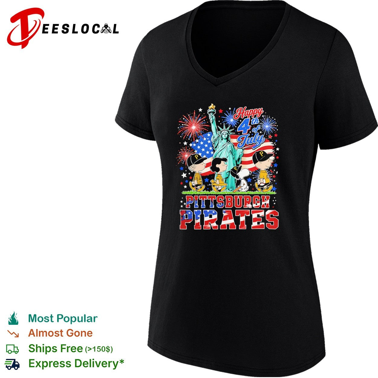 Peanuts Characters Pittsburgh Pirates Happy 4th of July Statue of Liberty shirt