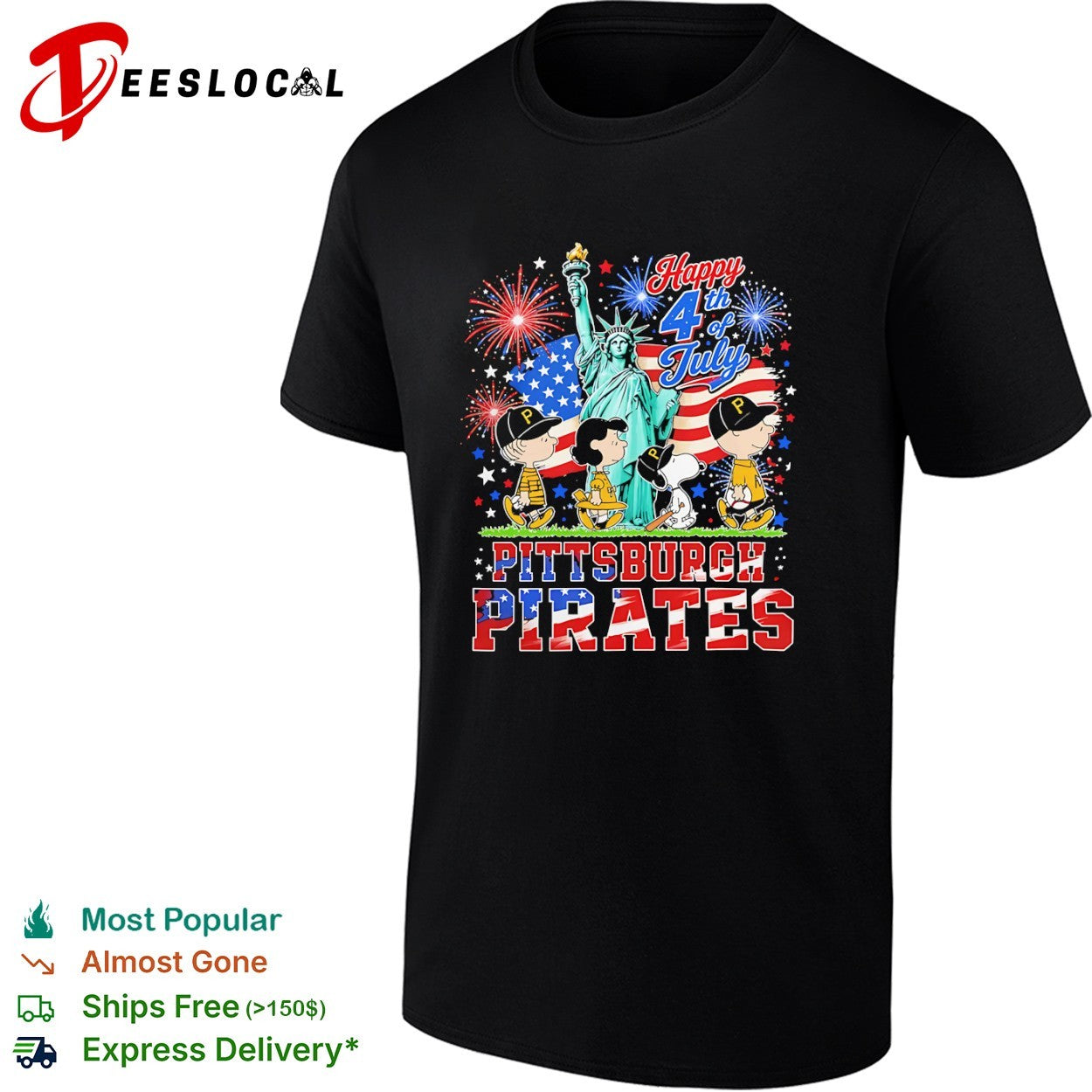 Peanuts Characters Pittsburgh Pirates Happy 4th of July Statue of Liberty shirt