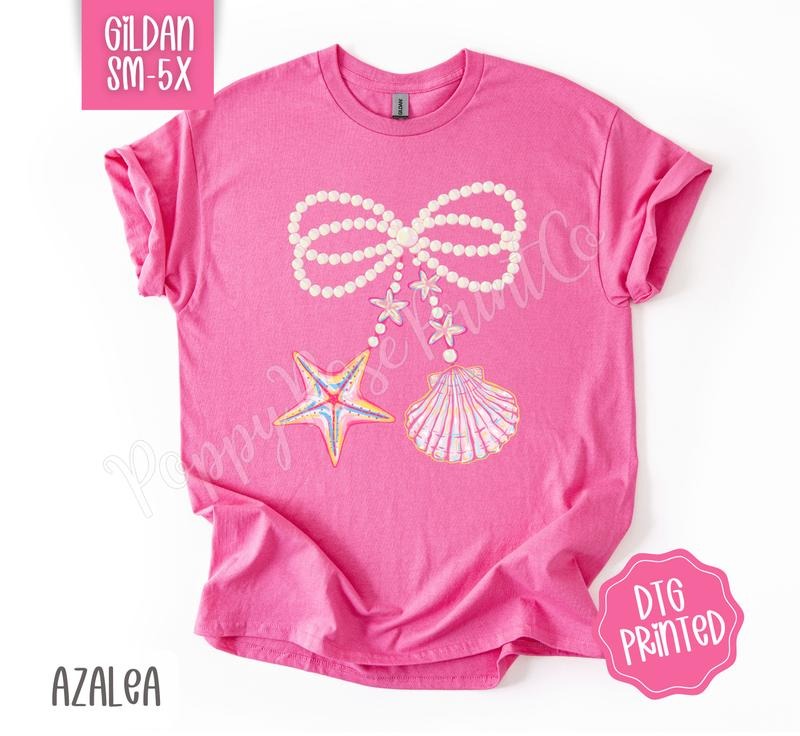 Pearl Shell Bow Gildan Tshirt, Cute Summer Shirt, Girly Beach Tee Hoodie, Sweatshirt | CiraTrend.com