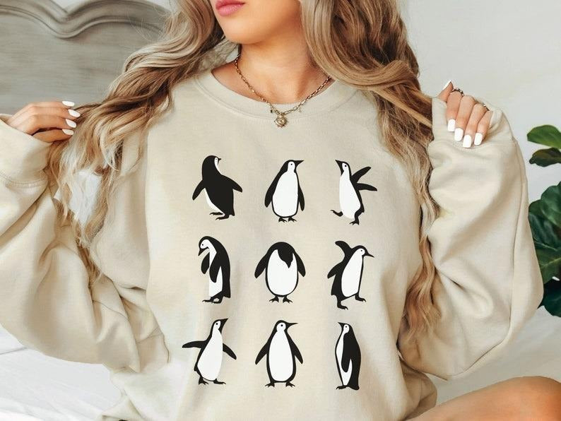 Penguins Minimalist Crewneck Sweatshirt, Penguin Lover Tee, Funny Penguin Sweater, Cute Penguin Gift Hoodie | CiraTrend.com