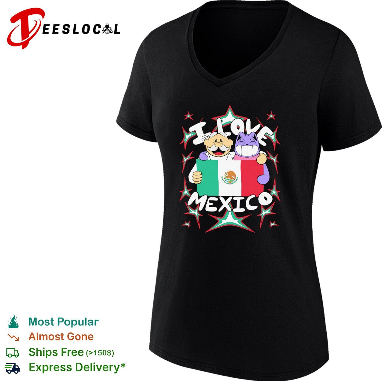 Pepe Le Pew and Felix the Cat I Love Mexico Flag Shirt