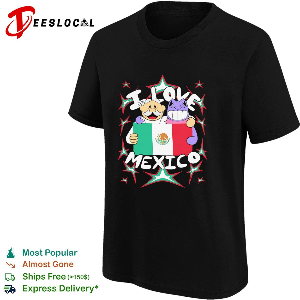 Pepe Le Pew and Felix the Cat I Love Mexico Flag Shirt