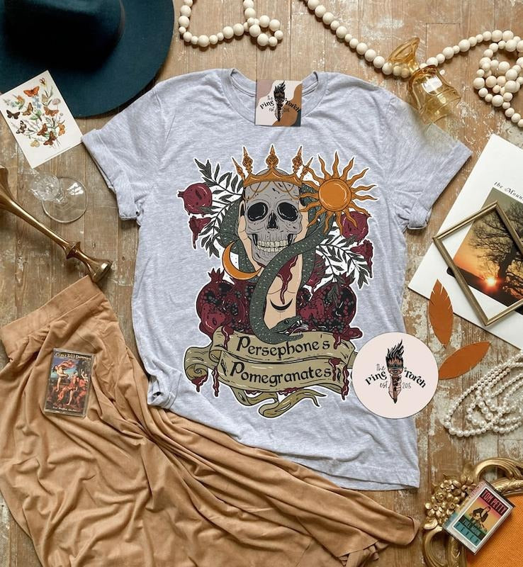 Persephone's Pomegranates T-shirt, Persephone goddess T-shirt, persephone edgy goddess T-shirt, greek goddess persephone...