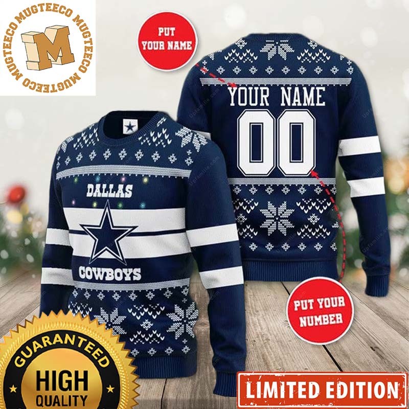 Personalized Dallas Cowboys Christmas Light Ugly Sweater – Cowboys Ugly Sweater