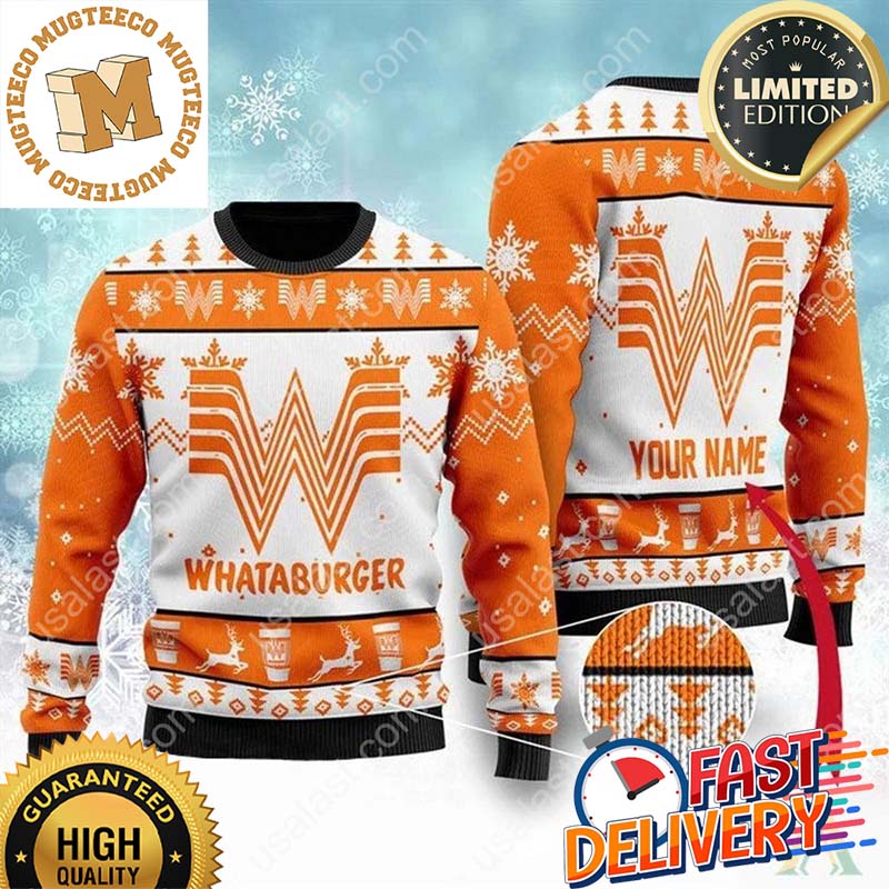 Personalized Name Whataburger Ugly Christmas Sweater For Holiday 2023 Xmas Gifts
