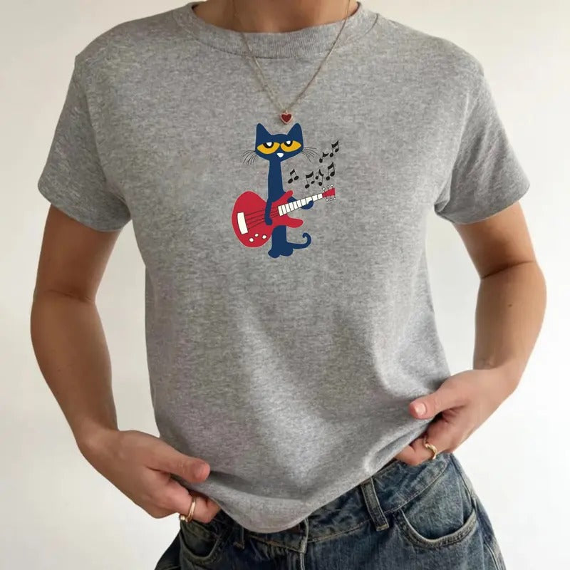 Pete The Cat Playing Guitar Baby Tee, Cute Cat Baby Tee, Pete The Cat T-Shirt, Y2K Baby Tee Hoodie, Sweatshirt