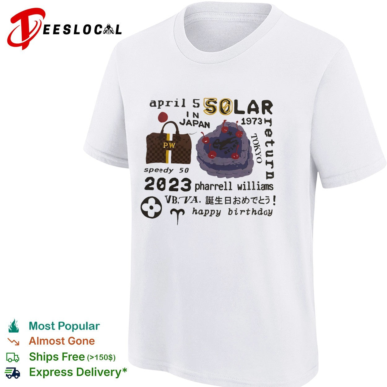 Pharrell Williams happy birthday April 5 Solar return Japan Tokyo heart cake duffle bag shirt