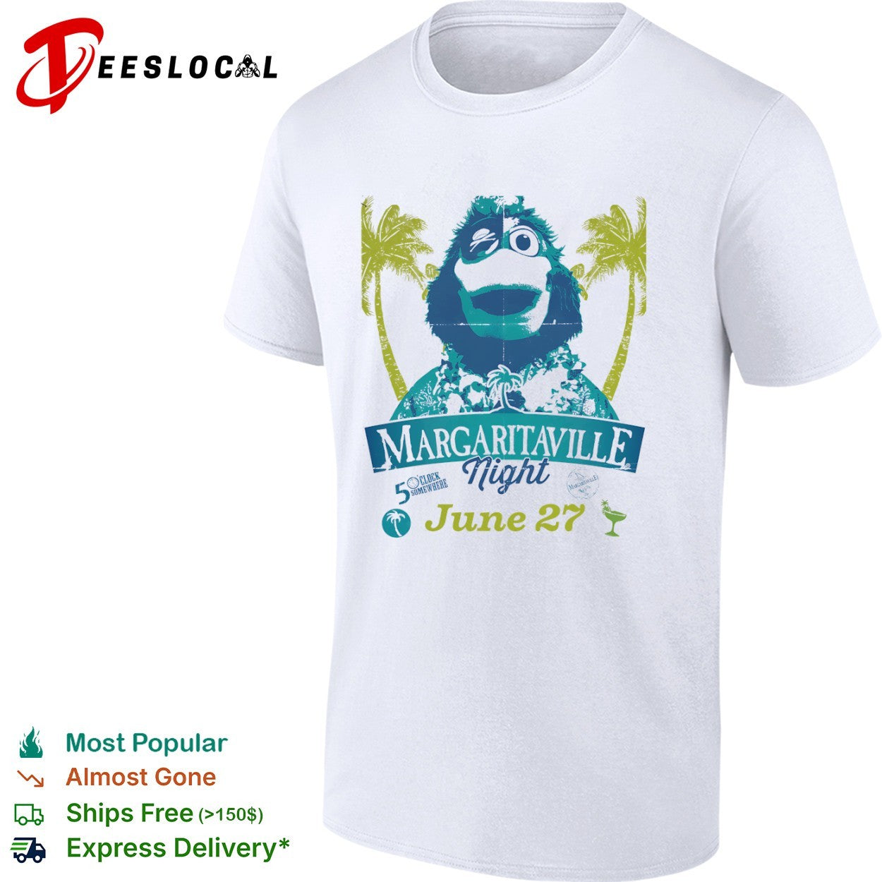 Philly Phanatic Margaritaville Night June 27 5 oclock somewhere mascot shirt