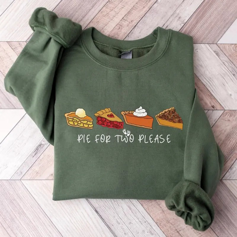 Pie for Two Please Thanksgiving Pregnancy Announcement Crewneck Sweatshirt - Fabric, Cotton T-Shirts, Hoodie | CiraTrend.com