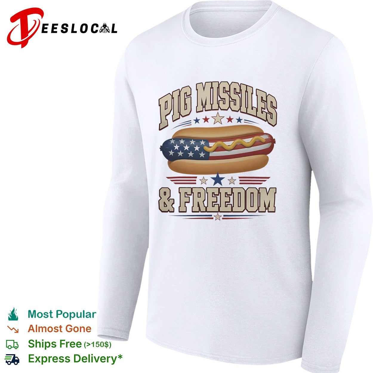 Pig Missiles and Freedom Hot Dog American Flag Patriotic Fourth of July July shirt