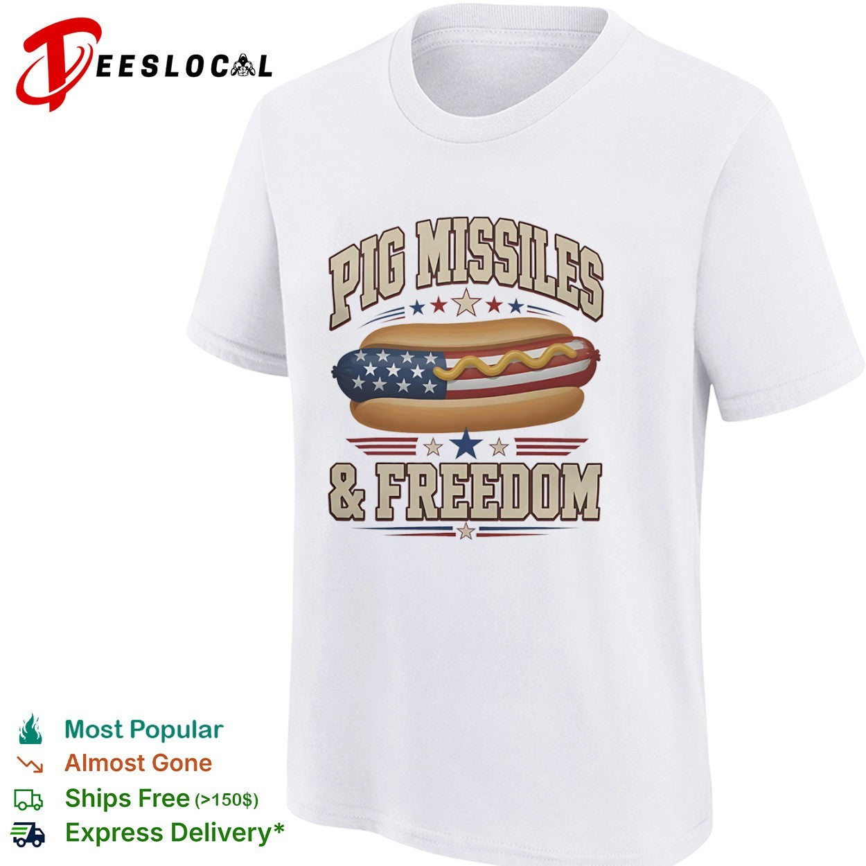 Pig Missiles and Freedom Hot Dog American Flag Patriotic Fourth of July July shirt