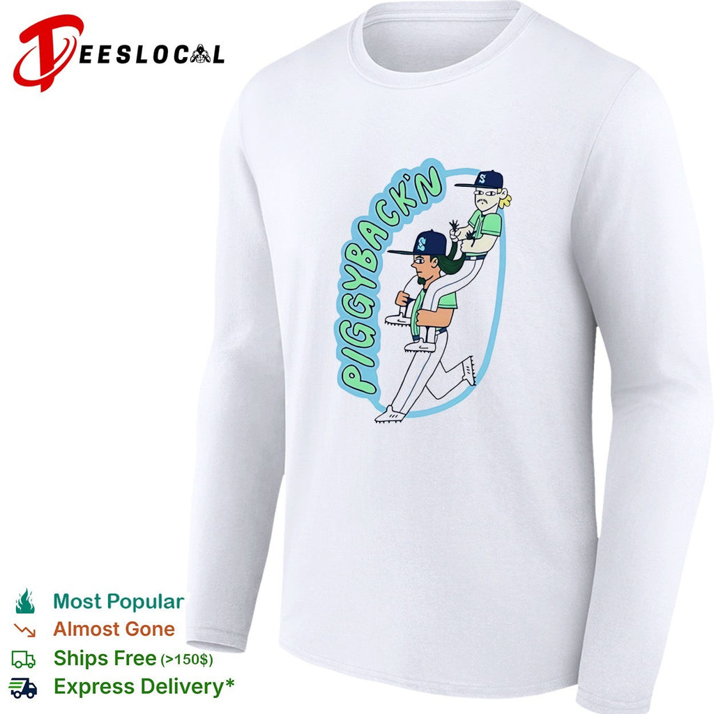 Piggybackn baseball players long hair funny shirt