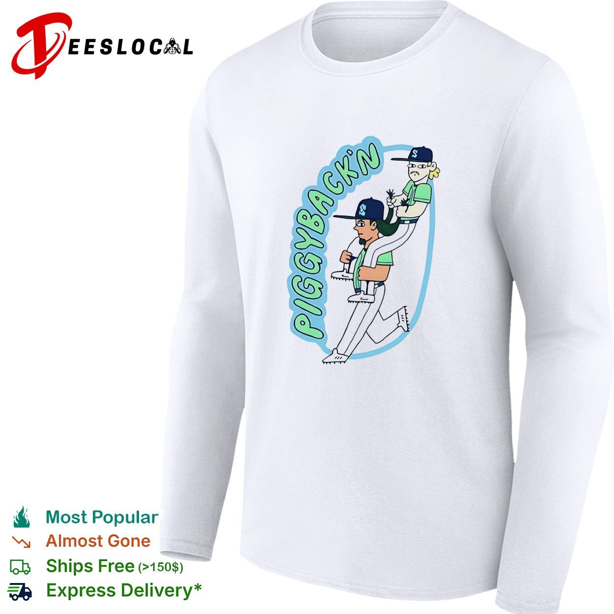 Piggybackn baseball players long hair funny shirt
