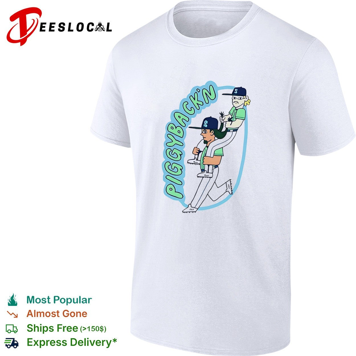 Piggybackn baseball players long hair funny shirt