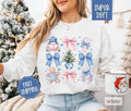 Pink & Blue Christmas Sweatshirt, Merry Christmas Sweater, Women's Holiday Crewneck T-Shirts, Hoodie | CiraTrend.com