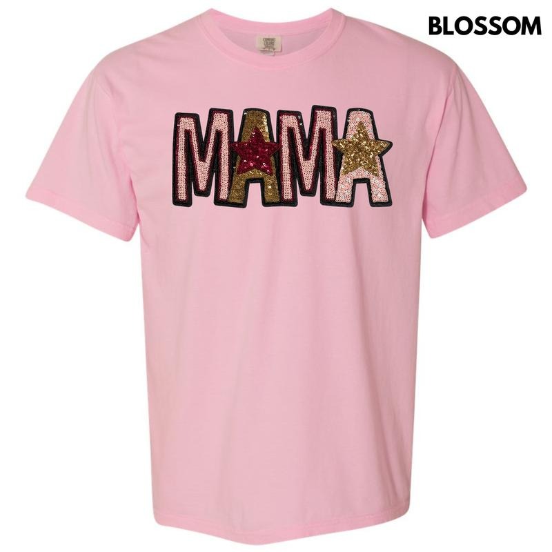 Pink & Gold Mama Sequin Patch Comfort Colors T-Shirt Hoodie, Sweatshirt | CiraTrend.com