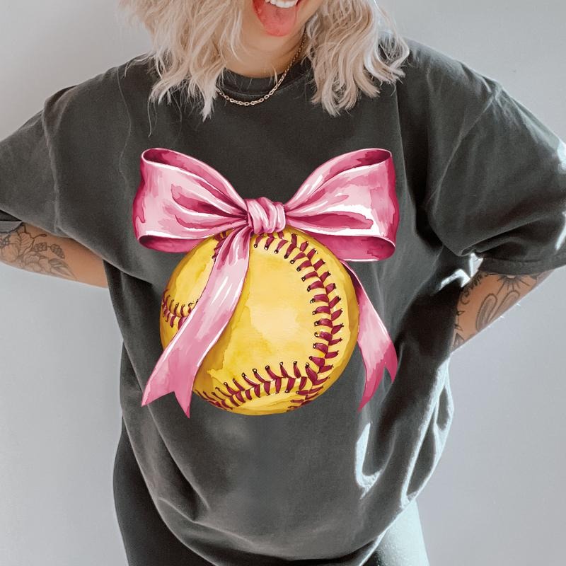 Pink Bow Softball Shirt ~ Unisex Apparel Relaxed Fit Printed In The USA Clothing Womenswear Casual Comfort Cotton Top...
