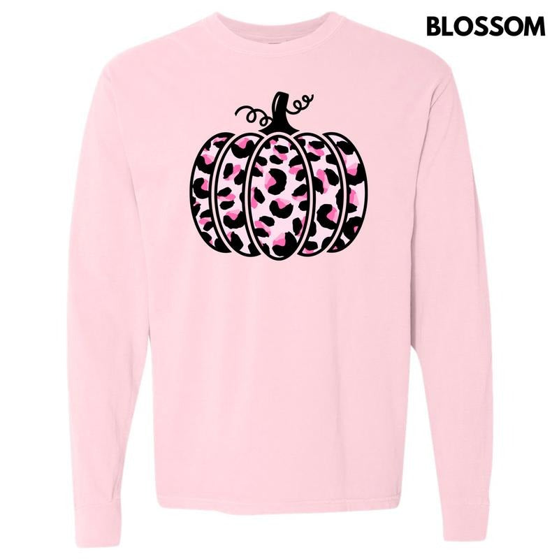 Pink Cheetah Pumpkin Long Sleeve Comfort Colors T-Shirt 'NLB' Hoodie, Sweatshirt | CiraTrend.com