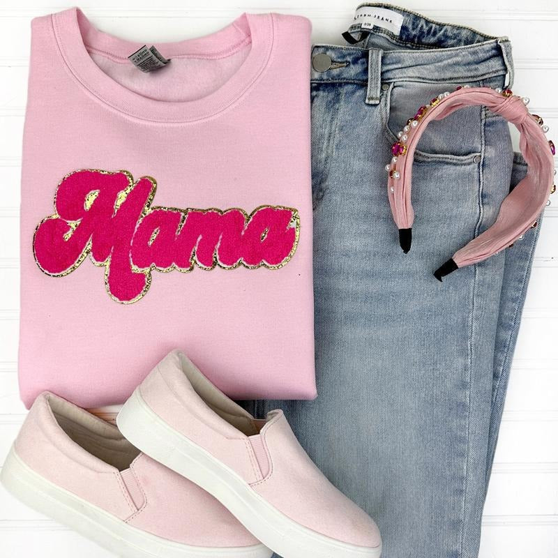 Pink Chenille Mama Patch Sweatshirt T-Shirts, Hoodie | CiraTrend.com