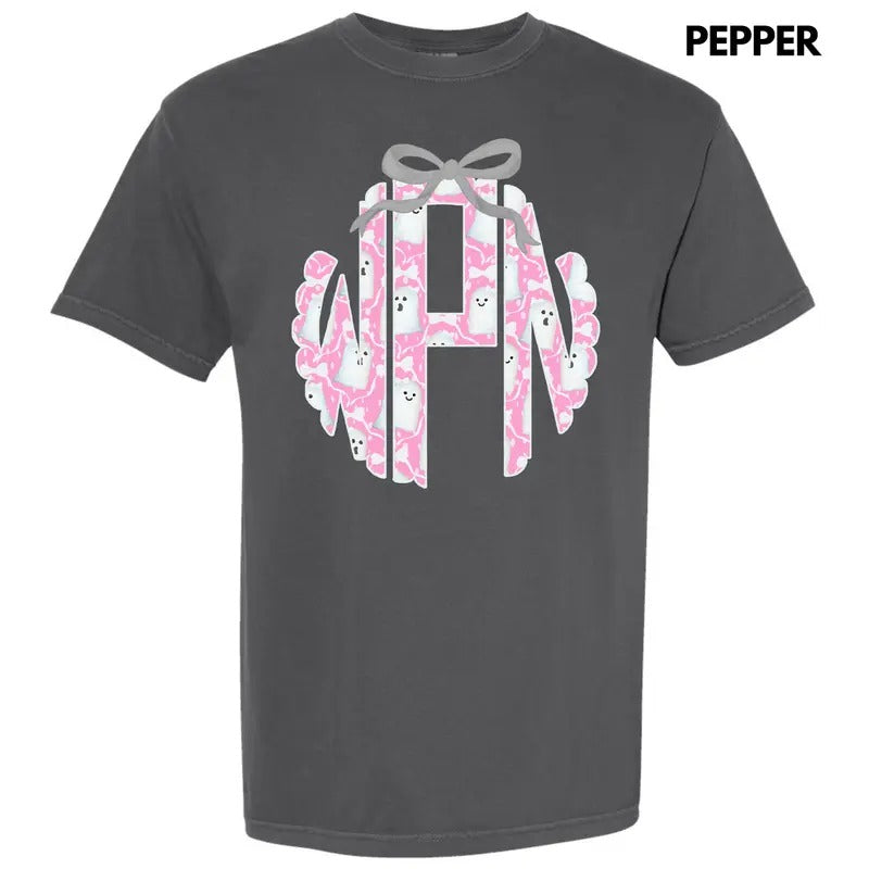 Pink Ghost Monogram Comfort Colors T-Shirt 'NLB' Hoodie, Sweatshirt | CiraTrend.com