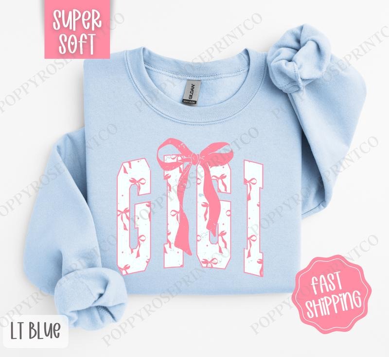 Pink GiGi Bow Sweatshirt, Women's Crewneck, Cute Women's Sweater T-Shirts, Hoodie | CiraTrend.com