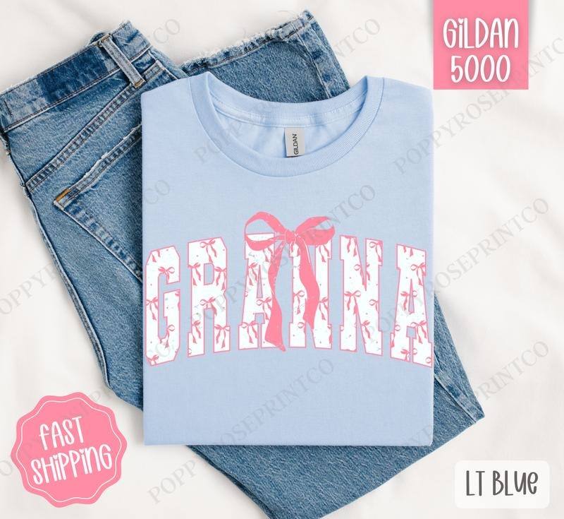 Pink Granna Bow Shirt Gildan, Women's Tee, Cute Women's Tshirt Plus Sizes Hoodie, Sweatshirt | CiraTrend.com