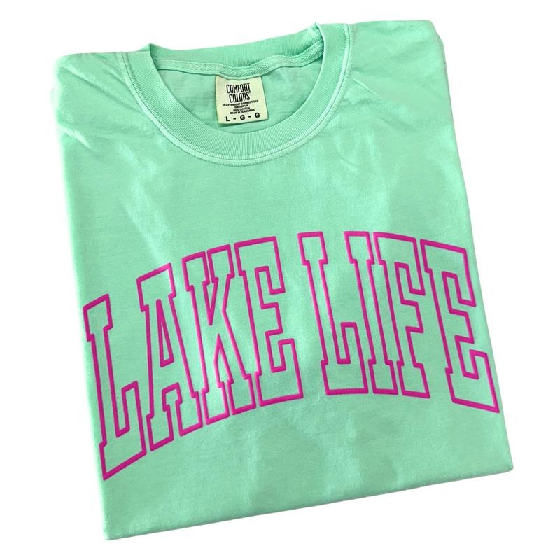 Pink Lake Life Puff Letter Comfort Colors T-Shirt Hoodie, Sweatshirt | CiraTrend.com