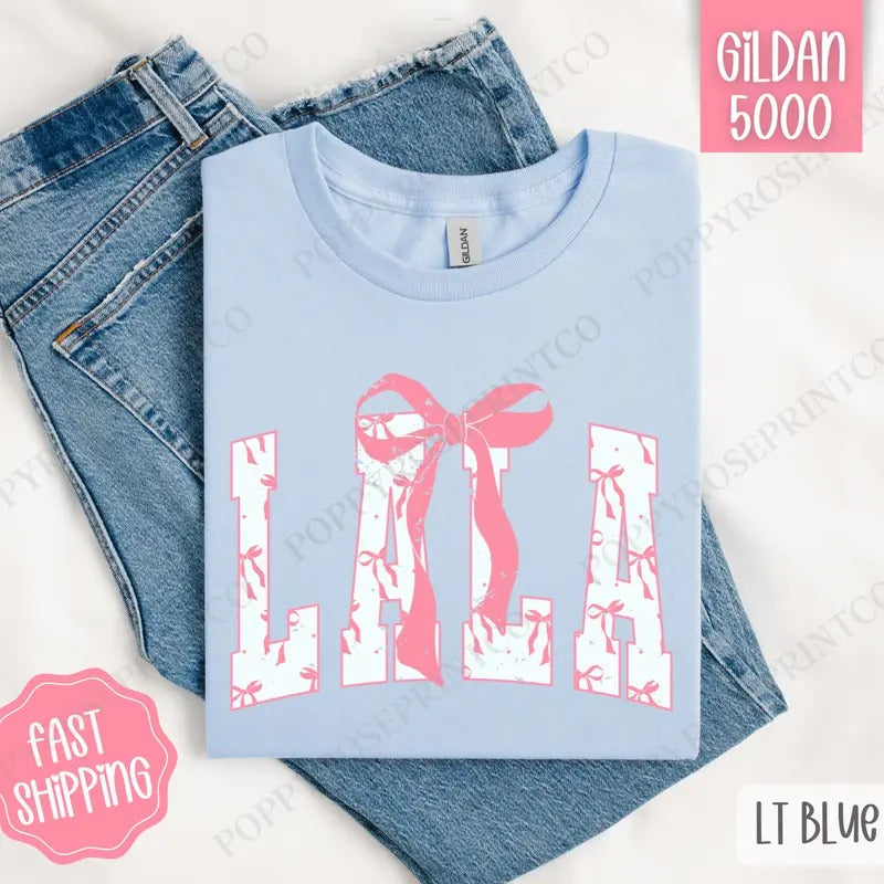 Pink Lala Bow Shirt Gildan, Women's Tee, Cute Women's Tshirt Plus Sizes Hoodie, Sweatshirt | CiraTrend.com