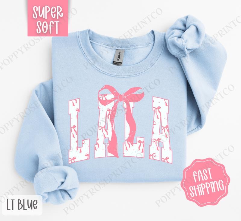 Pink Lala Bow Sweatshirt, Women's Crewneck, Cute Women's Sweater T-Shirts, Hoodie | CiraTrend.com