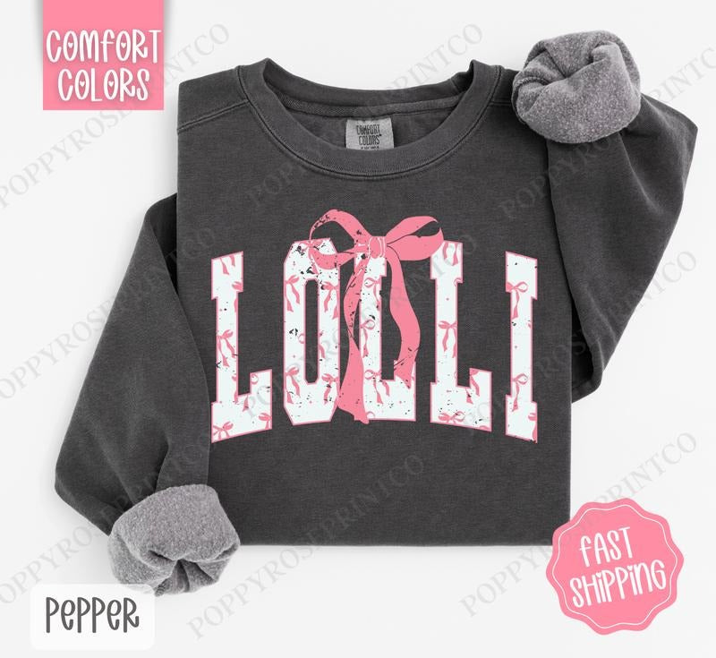 Pink Lolli Bow Comfort Colors Sweatshirt, Women's Crewneck, Cute Women's Sweater T-Shirts, Hoodie | CiraTrend.com