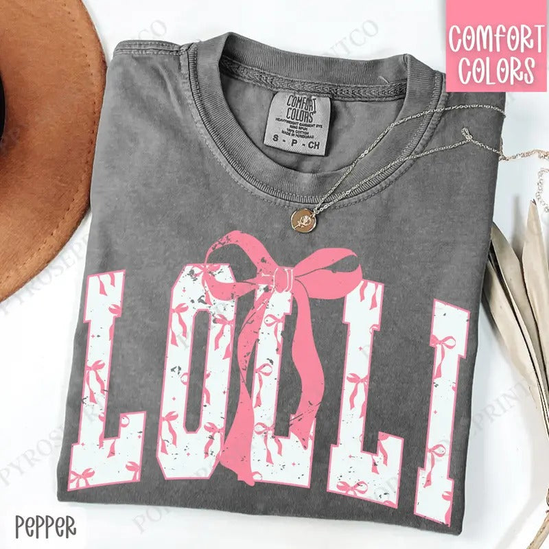 Pink Lolli Bow Shirt Comfort Colors, Women's Tee, Cute Women's Tshirt Hoodie, Sweatshirt | CiraTrend.com