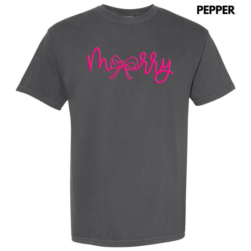 Pink Merry Bow PUFF Comfort Colors T-Shirt Hoodie, Sweatshirt | CiraTrend.com