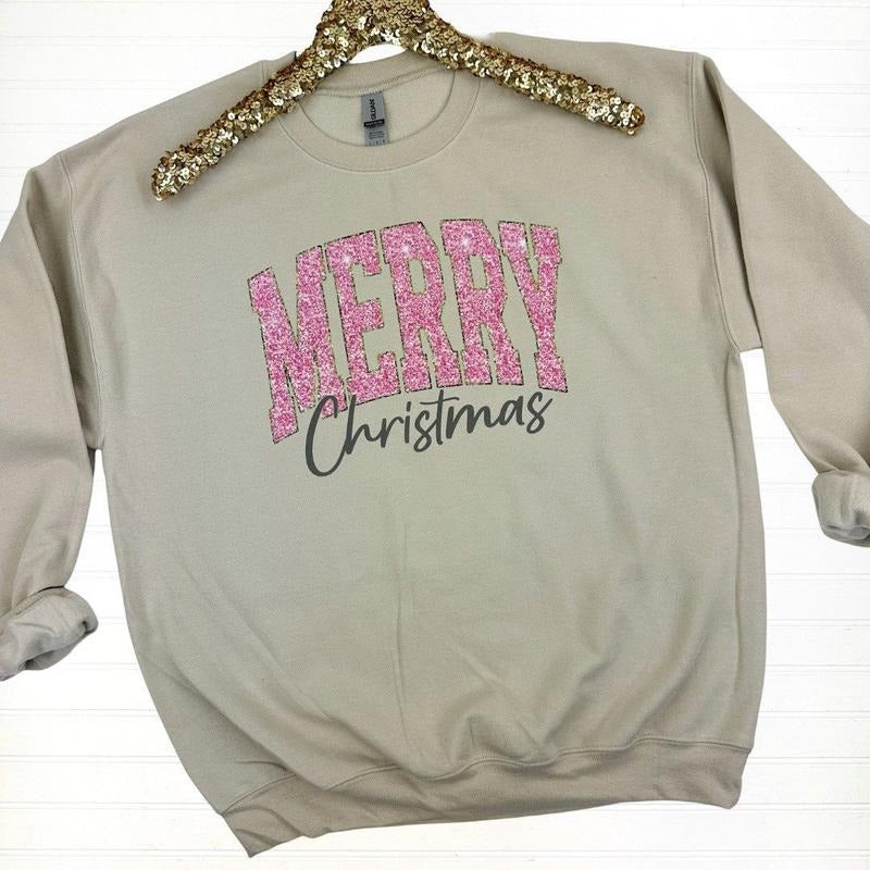Pink Merry Christmas Gildan Sweatshirt T-Shirts, Hoodie | CiraTrend.com