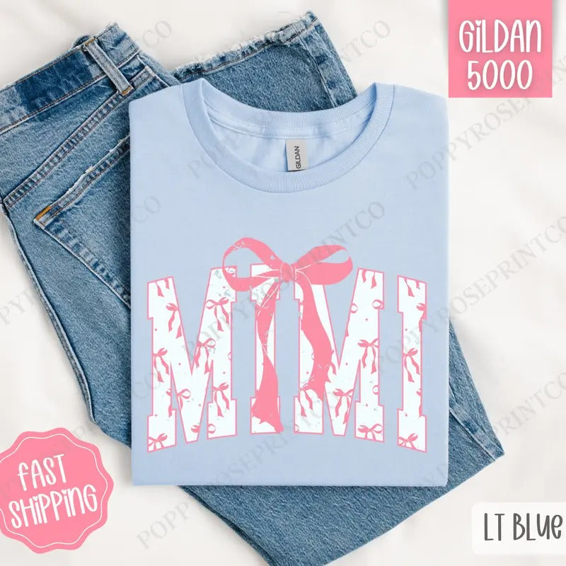 Pink Mimi Bow Shirt Gildan, Women's Tee, Cute Women's Tshirt Plus Sizes Hoodie, Sweatshirt | CiraTrend.com