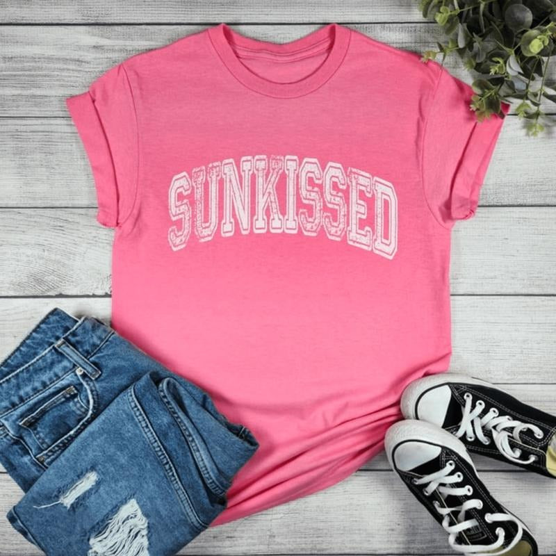 Pink Sunkissed with White Letters Graphic T-shirt Hoodie, Sweatshirt | CiraTrend.com