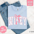 Pink Wifey Bow Shirt Gildan, Women's Tee, Cute Women's Tshirt Plus Sizes Hoodie, Sweatshirt | CiraTrend.com