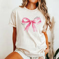Pinkbow Valentine Printed Sweatshirt, Pink Ribbon Sweatshirt, Cute Valentine Shirt, Printed Comfort Colors T-Shirt, Full...