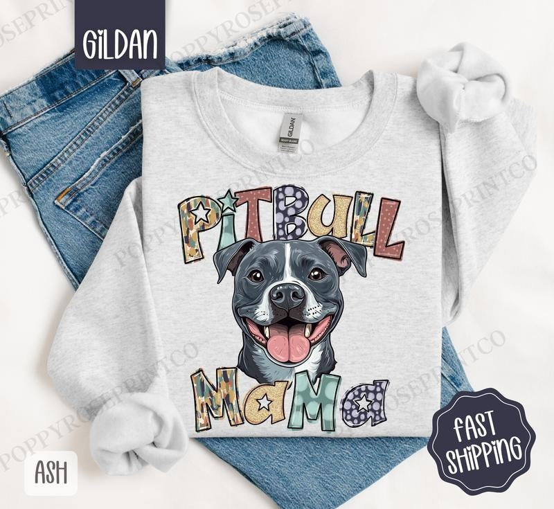Pitbull Mama Sweatshirt, Mama Women's Crewneck, Cute Dog Mom Women's Sweatshirt T-Shirts, Hoodie | CiraTrend.com
