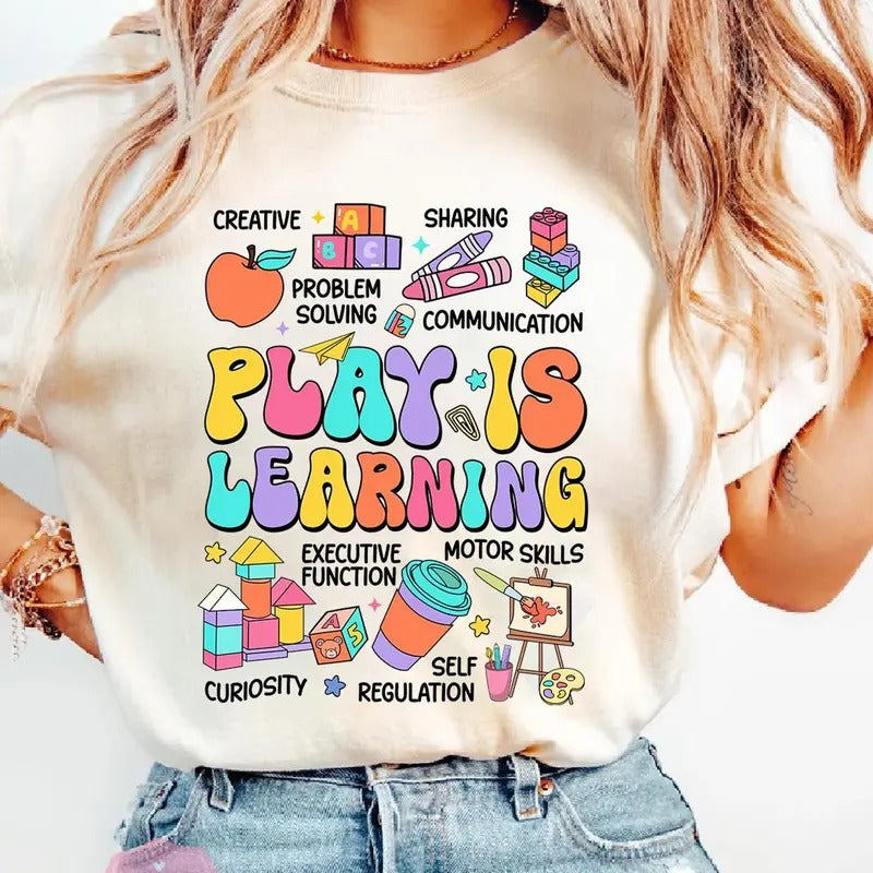 Play Is Learning Teacher 100 Days Of School Shirt, Teacher 100 Days of School Tee,Celebrate 100th Day, Funny Student...