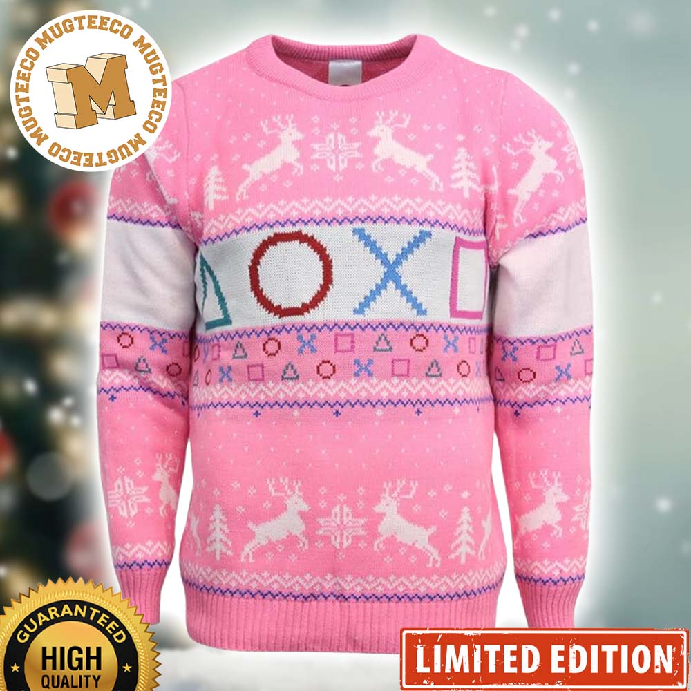 Playstation Symbols In Pink Ugly Christmas Sweater