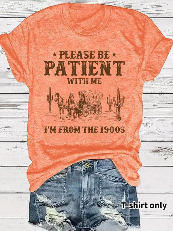 Please Be Patient With Me Women's Vintage Letter Print Round Neck Tee, Casual Short Sleeve T-shirt for Summer Hoodie,...